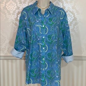 Talbots Blue Paisley Non-Iron Button-Down Shirt
